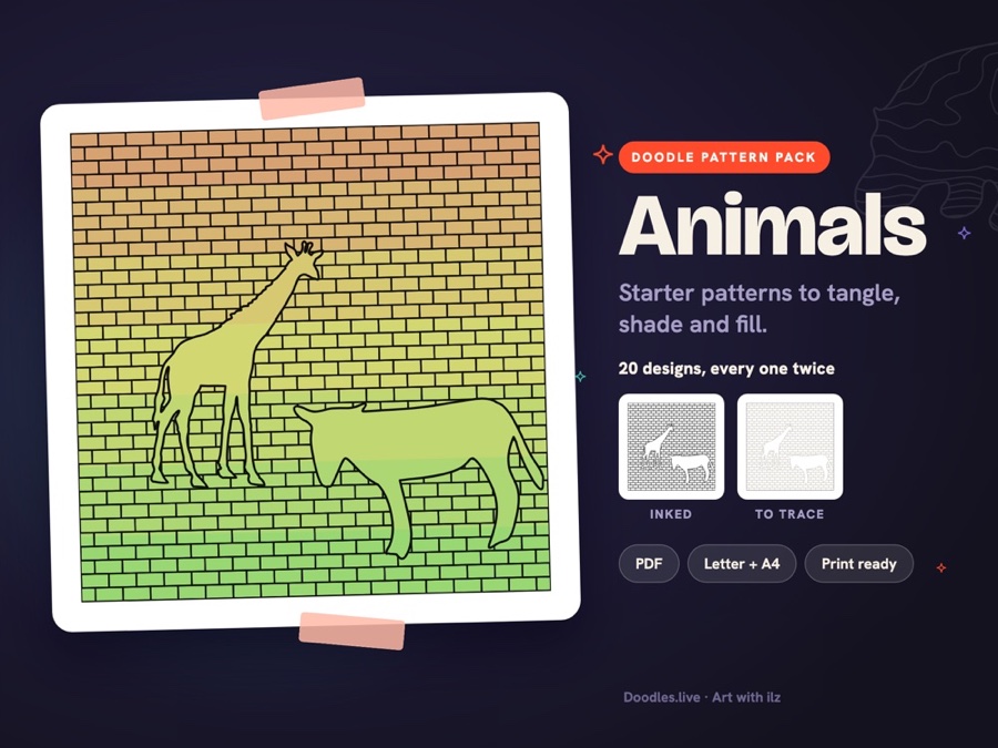 The Animals printable doodle pattern pack