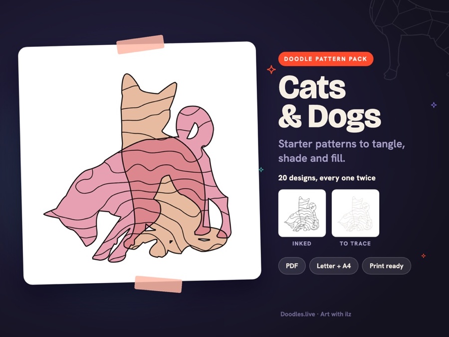 The Cats & Dogs printable doodle pattern pack