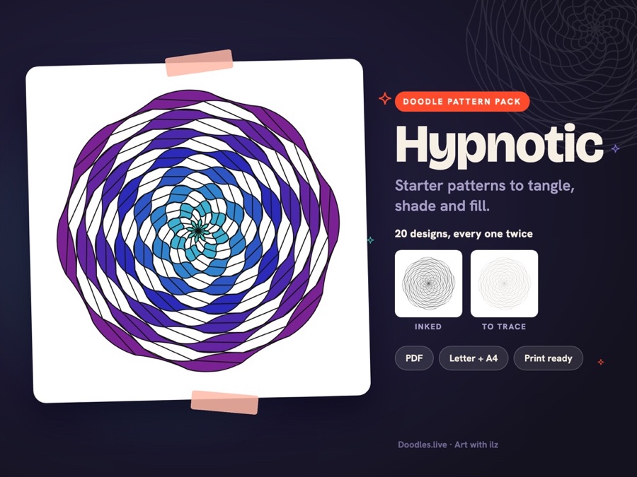 The Hypnotic printable doodle pattern pack