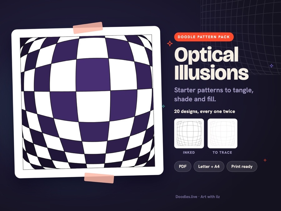 The Optical Illusions printable doodle pattern pack