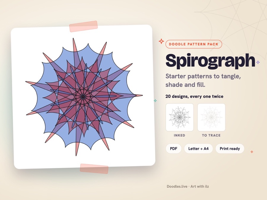 The Spirograph printable doodle pattern pack