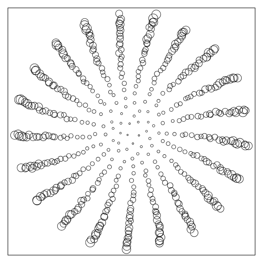 What a Phyllotaxis pattern looks like, generated with Doodles.live